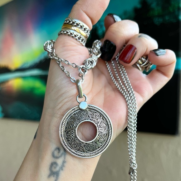 Handmade maille stainless steel chocker big 925 sterling silver coin shape charm - Picture 2 of 13